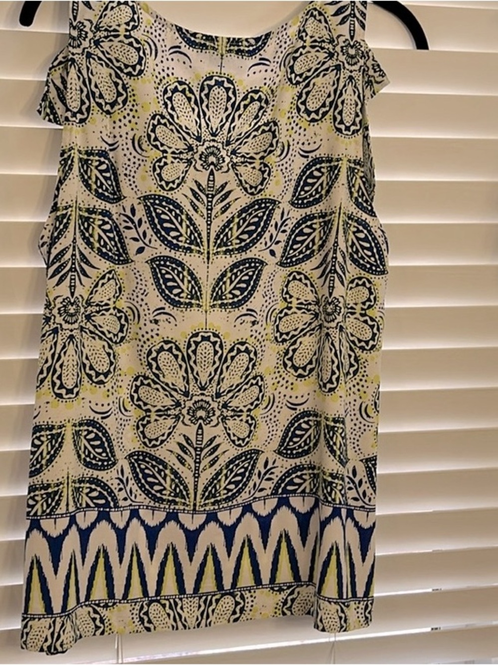 Sleeveless Floral Shift Dress - White with Navy & Yellow